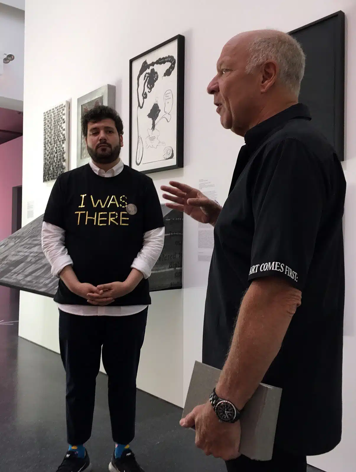 Larry Fields in front of Four Untitled Etchings-Glen Ligon Larry Fields collector at Chicago Museum of Contemporary Art