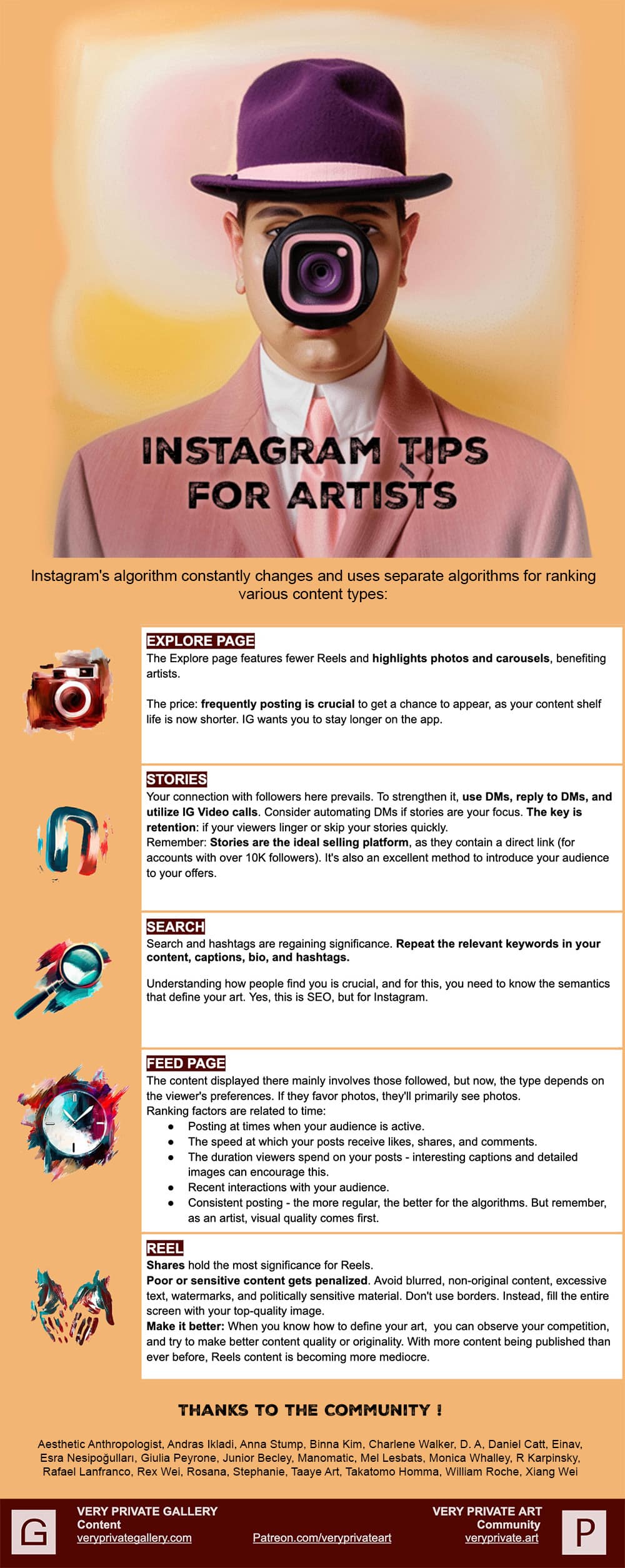 Instagram tips for artists infographics guide