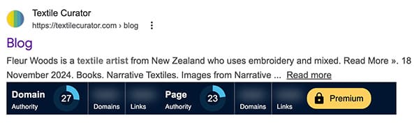 search with authority shown artist website backlinks - search authority