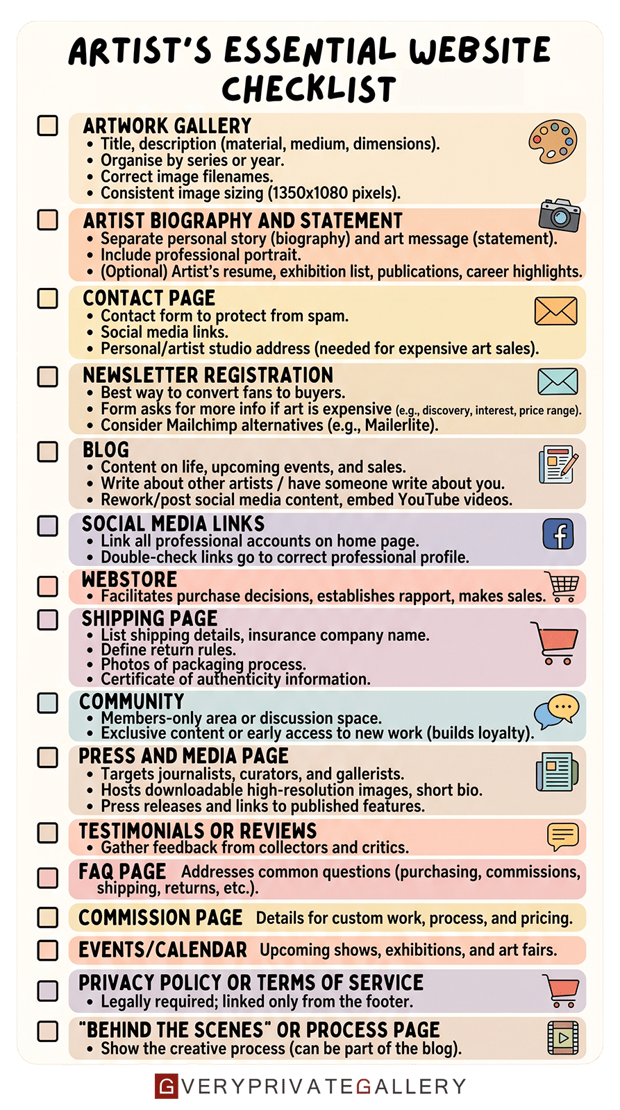 Content for artist website checklist Content for artist website checklist