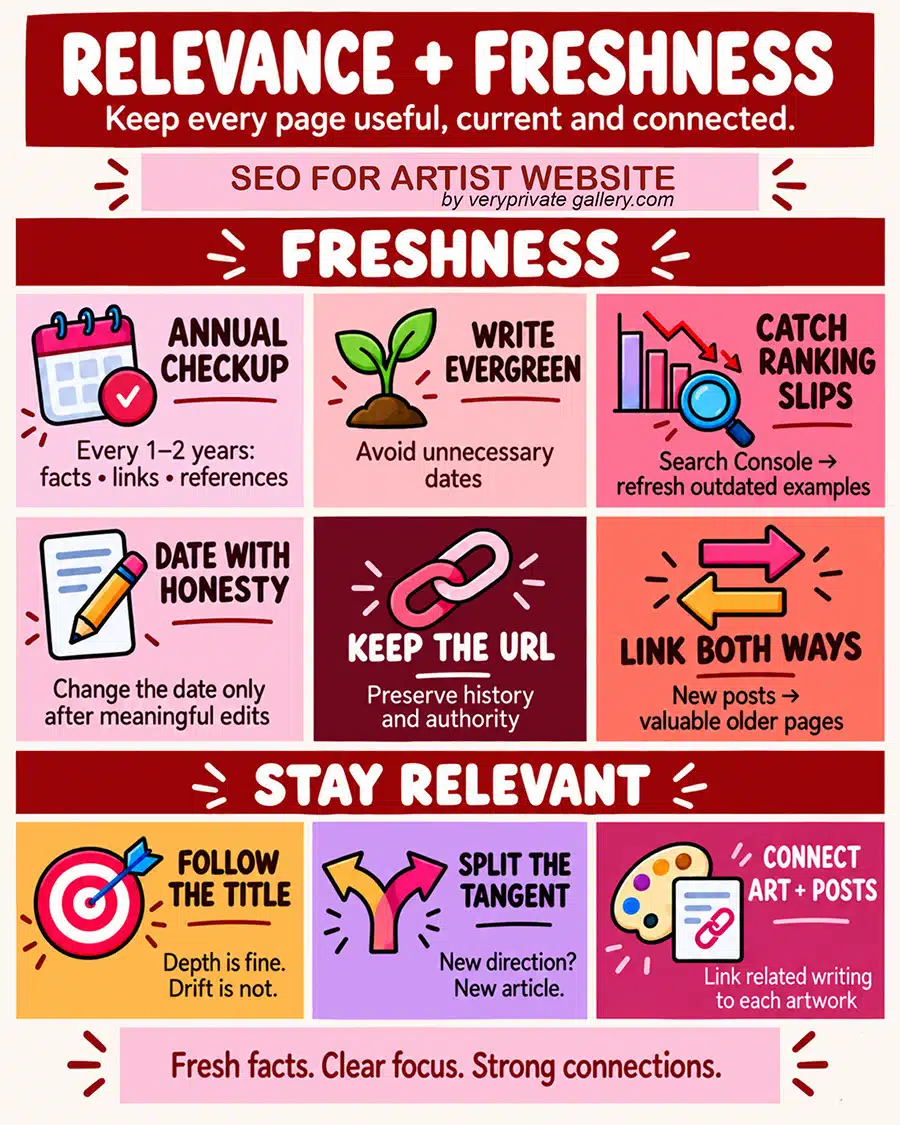 SEO tips for artists website - infographic about freshness and relevance SEO tips for artists website - infographic about freshness and relevance